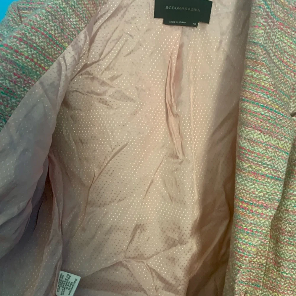 BCBG Maxazaria Pink Silk Tweed Silk Tie Blazer Size XS